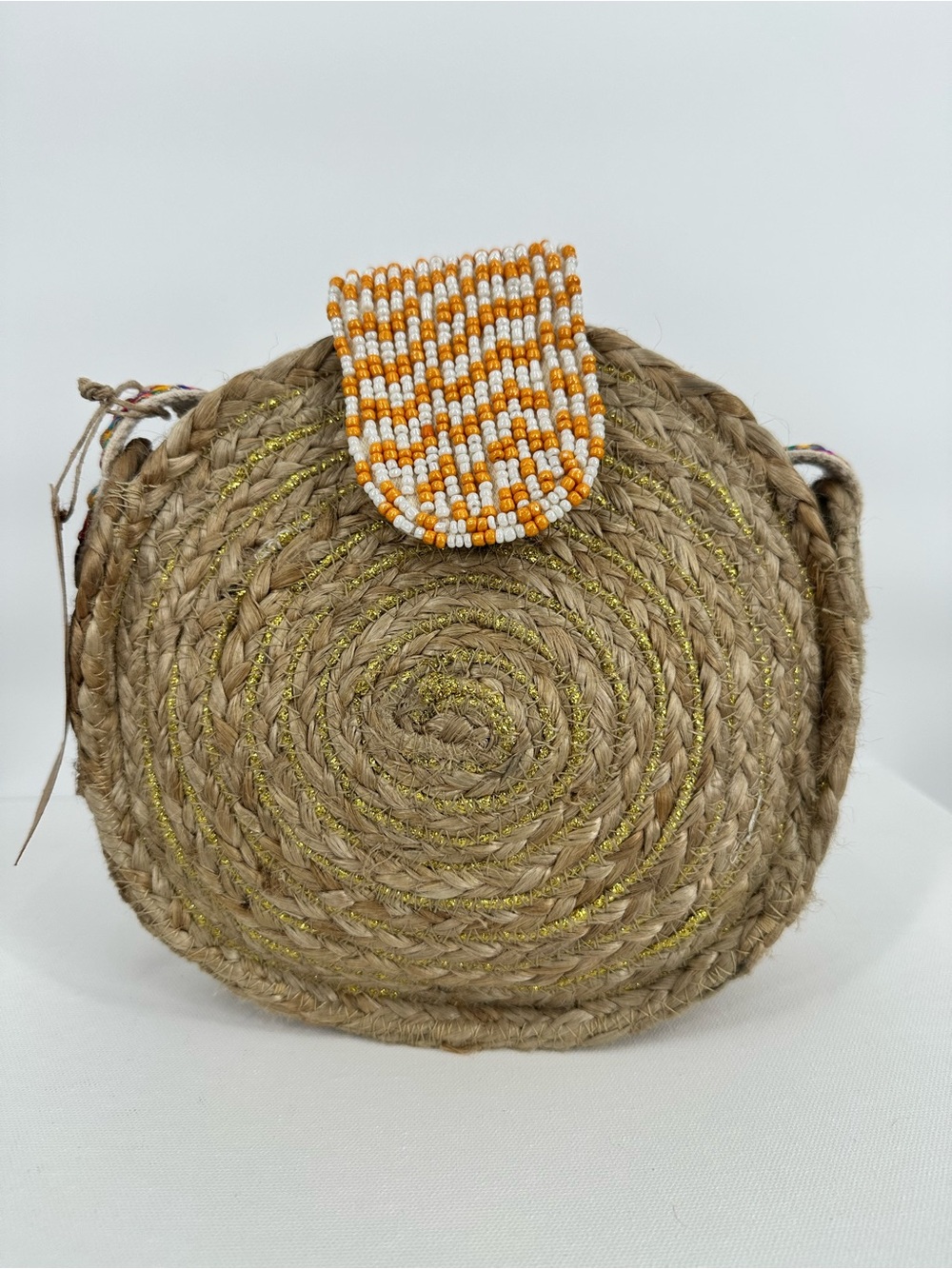ZOI By Mufubu 100% Hand Crafted Round Woven Jute Beaded Crossbody Hand Bag NWT - Picture 9 of 16